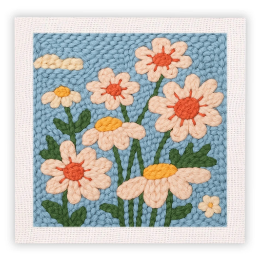 Floral patterned fabric with pink flowers on a blue background
