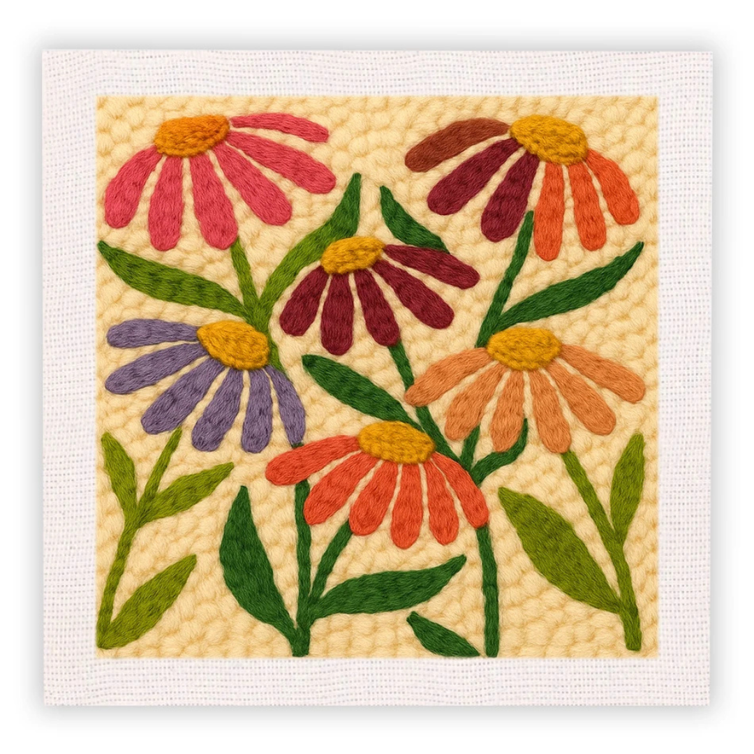 Floral patterned fabric with colorful flowers on a beige background