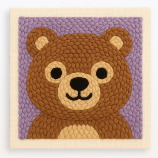 Woven teddy bear on a purple background
