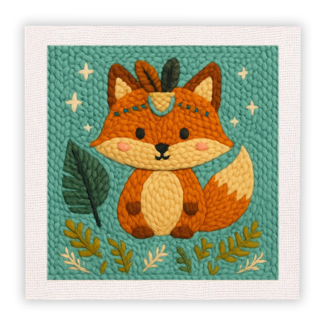 Embroidered fox design on a textured fabric background