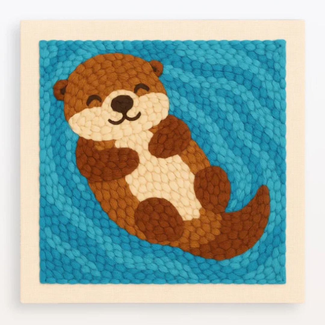 Textured artwork of an otter on a blue background